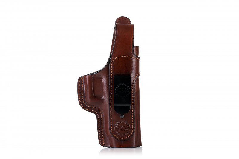 Secured IWB concealed leather holster with thumb break