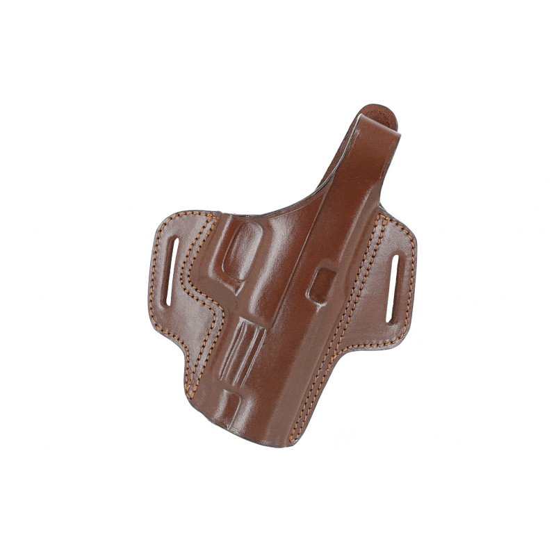 Pancake style OWB leather holster with thumb break