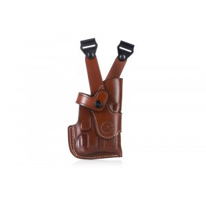 Vertical leather shoulder holster for guns with light
