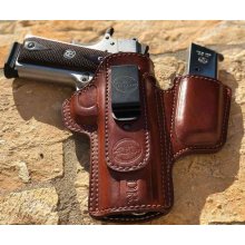 Appendix carry concealed open top leather holster with magazine pouch