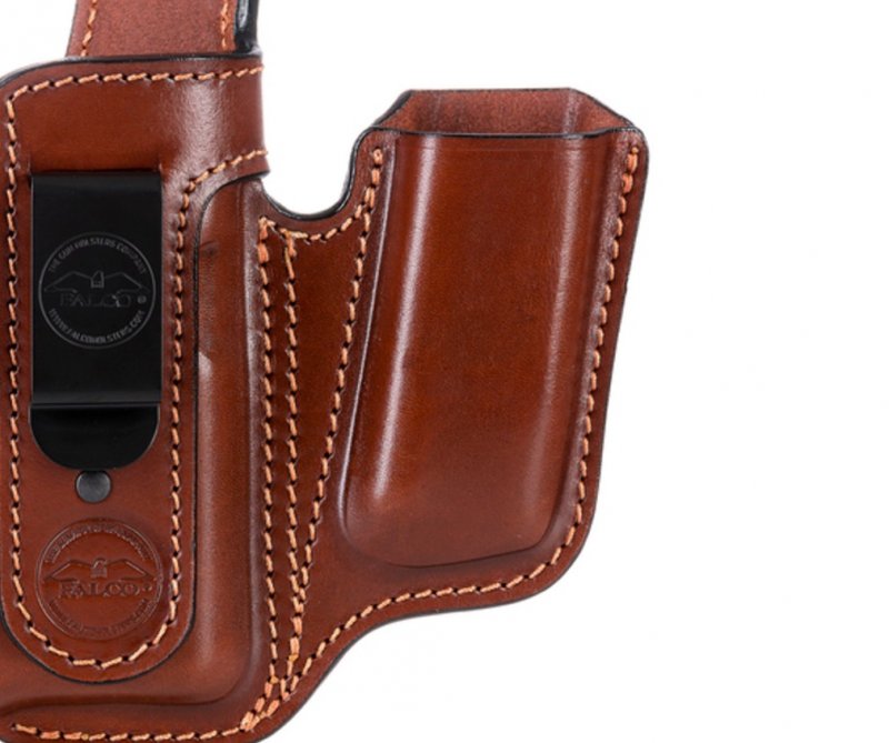 Appendix concealed carry leather holster for guns with light and with magazine pouch