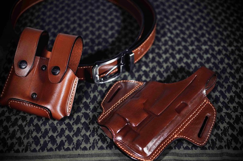 Leather Open Carry Set for gun with light