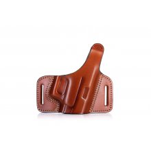 Open barrel OWB leather holster with thumb break