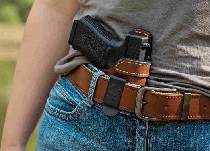 Timeless open-top IWB leather holster for gun with laser/light
