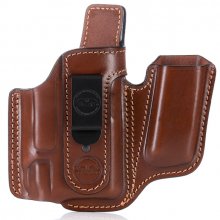Appendix concealed carry leather holster for guns with light and with magazine pouch