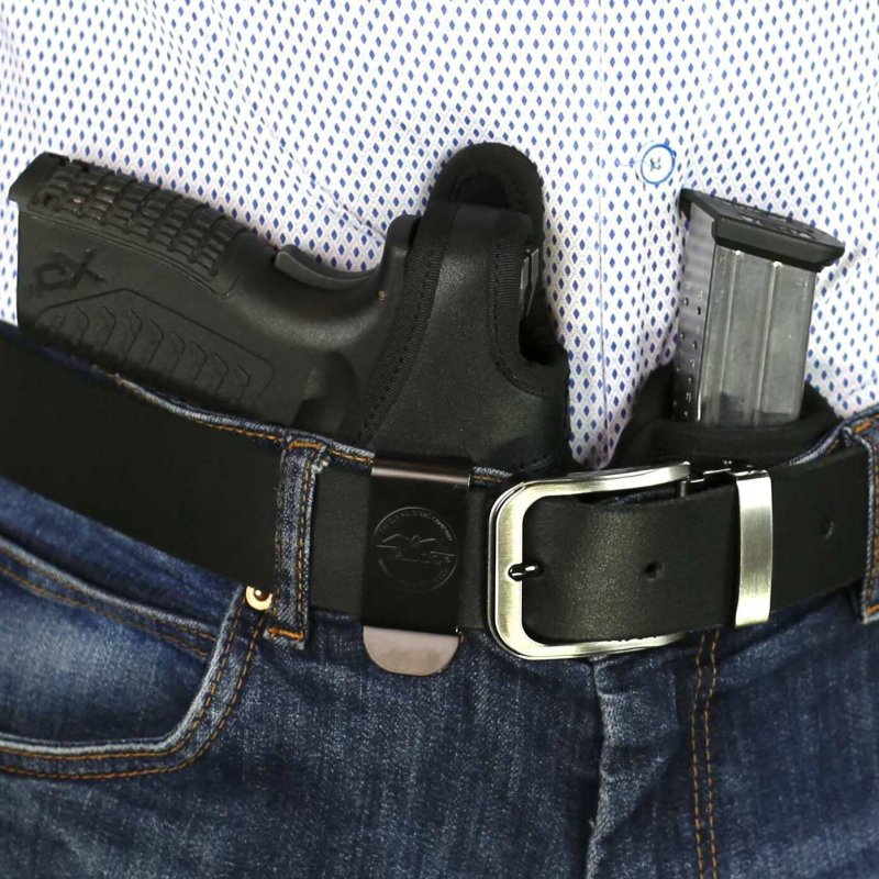 Secured appendix carry nylon holster with magazine pouch