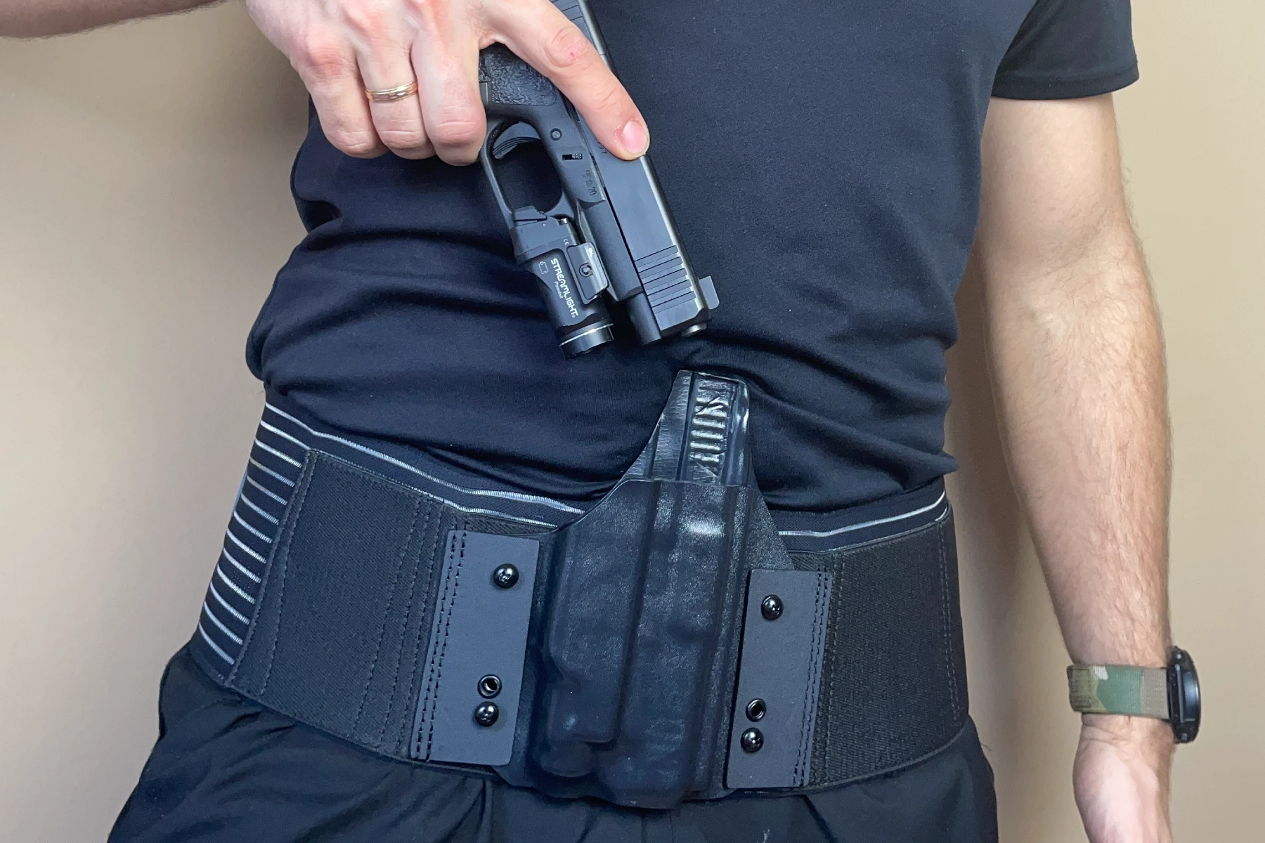 Belly band holster for gun with light